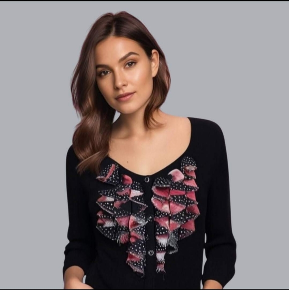 White House Black Market Ruffle Cardigan - Picture 1 of 7
